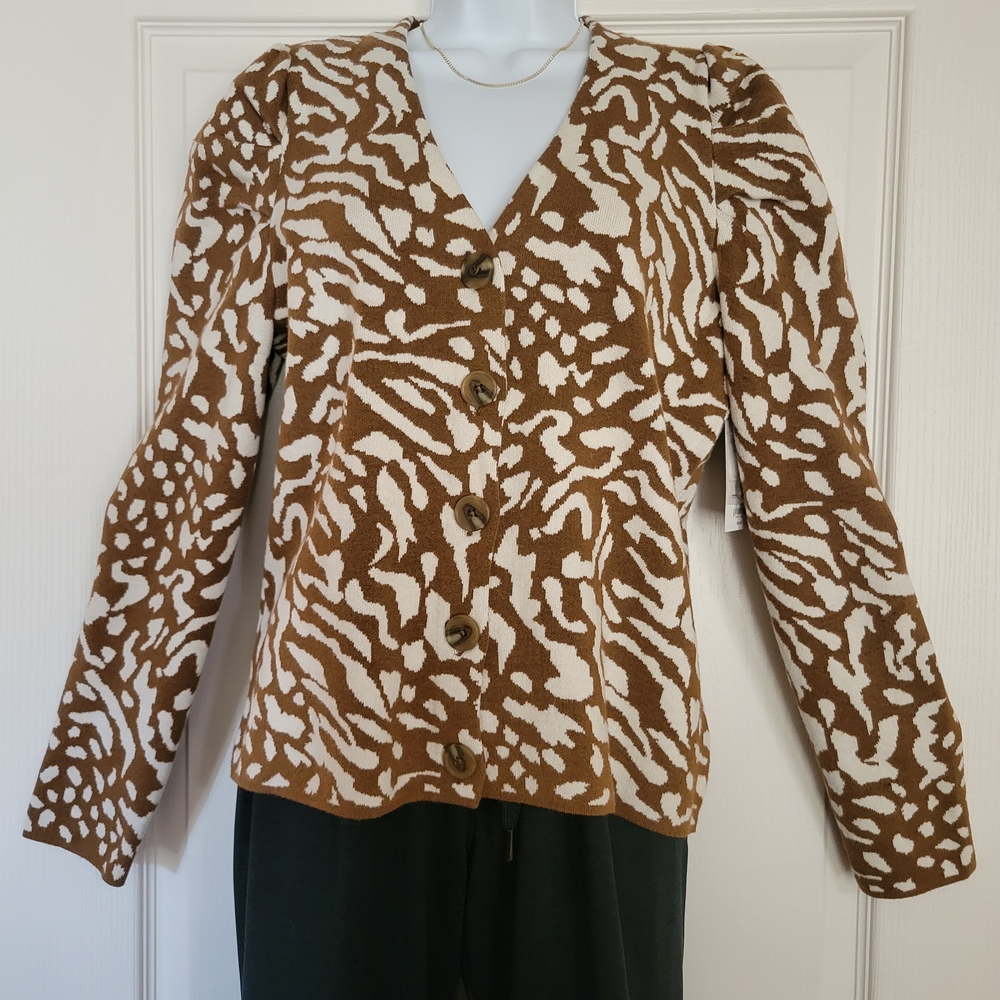 Nine West Brown and White Animal Print Sweater
